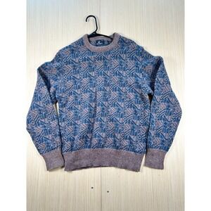 Vintage Jockey Sweater Mens Medium Gray Blue Geometric Wool Tight Knit Warm Wear